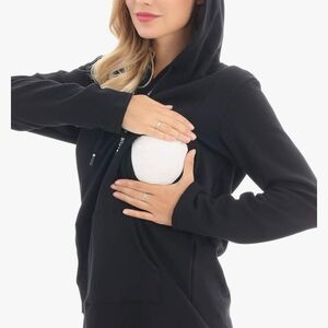 Bearsland Black Gray Striped Nursing Hoodie Zippered Pockets Center Pocket Small